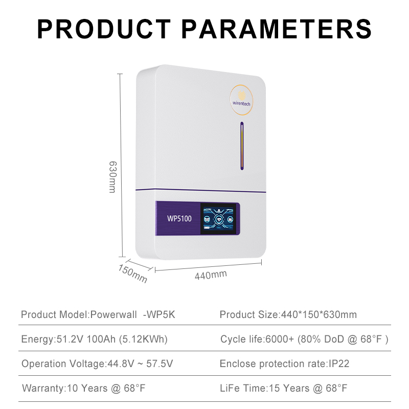 51.2V 100Ah LifePO4 Wall Mounted Battery